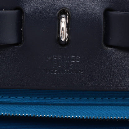 Second hand Hermes Herbag PM Toile Officier × Vache Hunter Leather & Canvas Zip Top-handle Handbag Blue - Tabita Bags