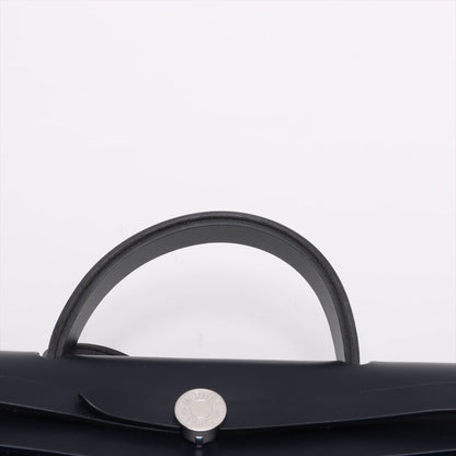 Second hand Hermes Herbag PM Toile Officier × Vache Hunter Leather & Canvas Zip Top-handle Handbag Blue - Tabita Bags