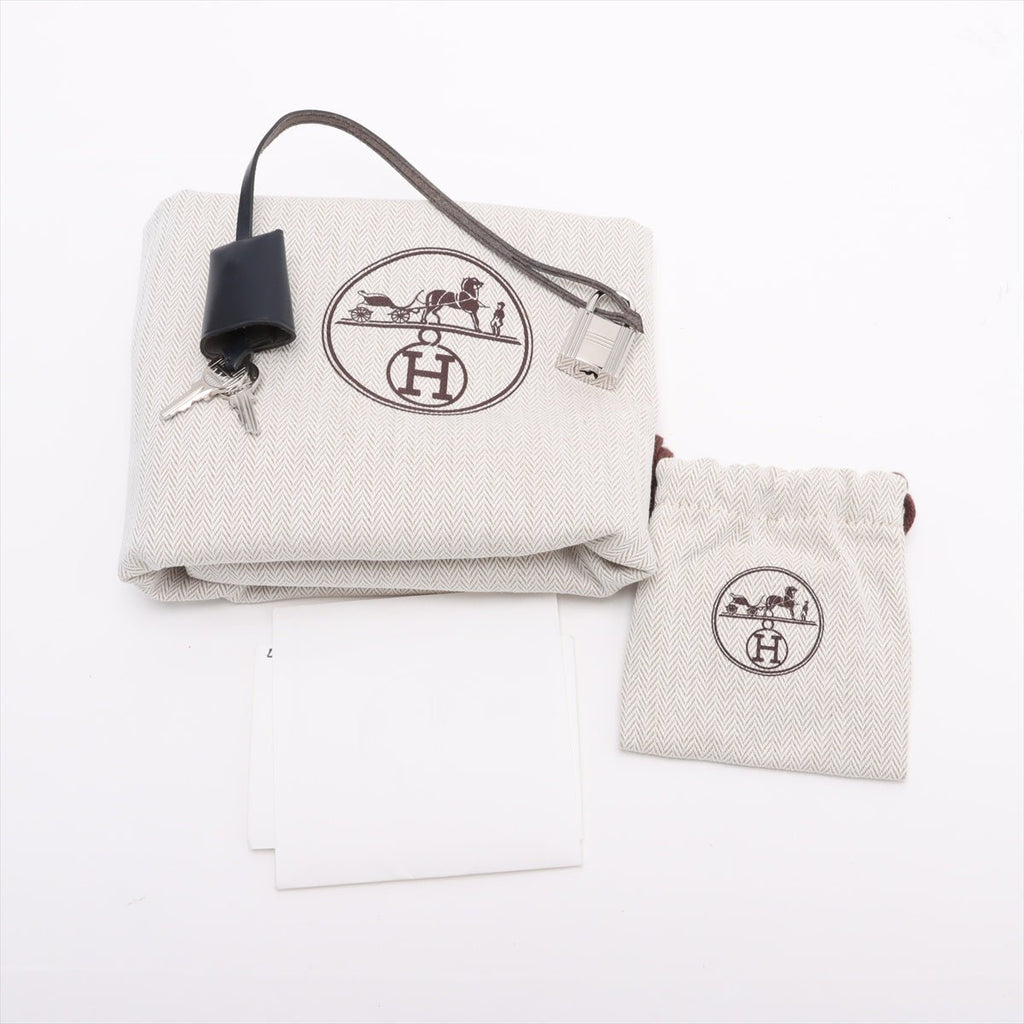 Second hand Hermes Herbag PM Toile Officier × Vache Hunter Leather & Canvas Zip Top-handle Handbag Blue - Tabita Bags