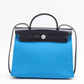 Second hand Hermes Herbag PM Toile Officier × Vache Hunter Leather & Canvas Zip Top-handle Handbag Blue - Tabita Bags