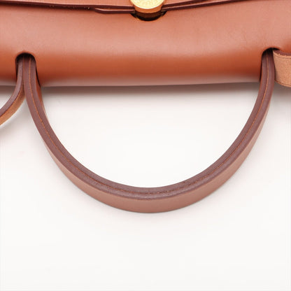 Second hand Hermes Herbag PM Twill Ash & Vache Hunter Leather & Canvas Zip Top-handle Handbag Beige - Tabita Bags