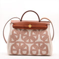 Second hand Hermes Herbag PM Twill Ash & Vache Hunter Leather & Canvas Zip Top-handle Handbag Beige - Tabita Bags
