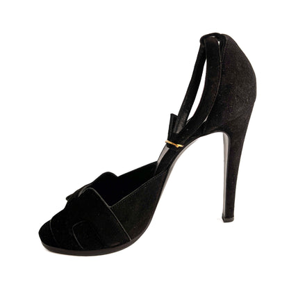 Second hand Hermes Holy 105 Velvet Sandals Black - Tabita Bags