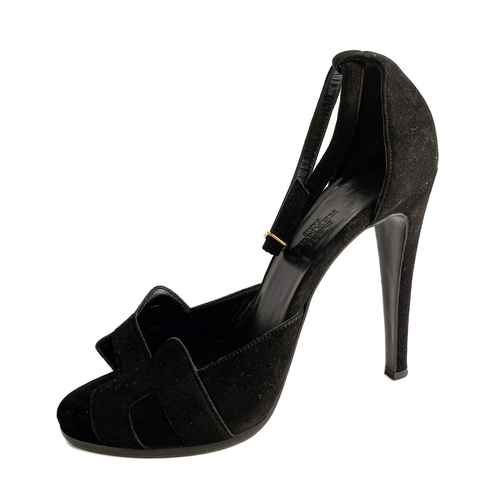 Second hand Hermes Holy 105 Velvet Sandals Black - Tabita Bags