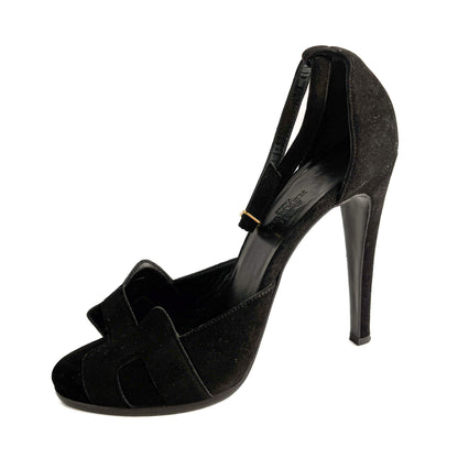 Second hand Hermes Holy 105 Velvet Sandals Black - Tabita Bags