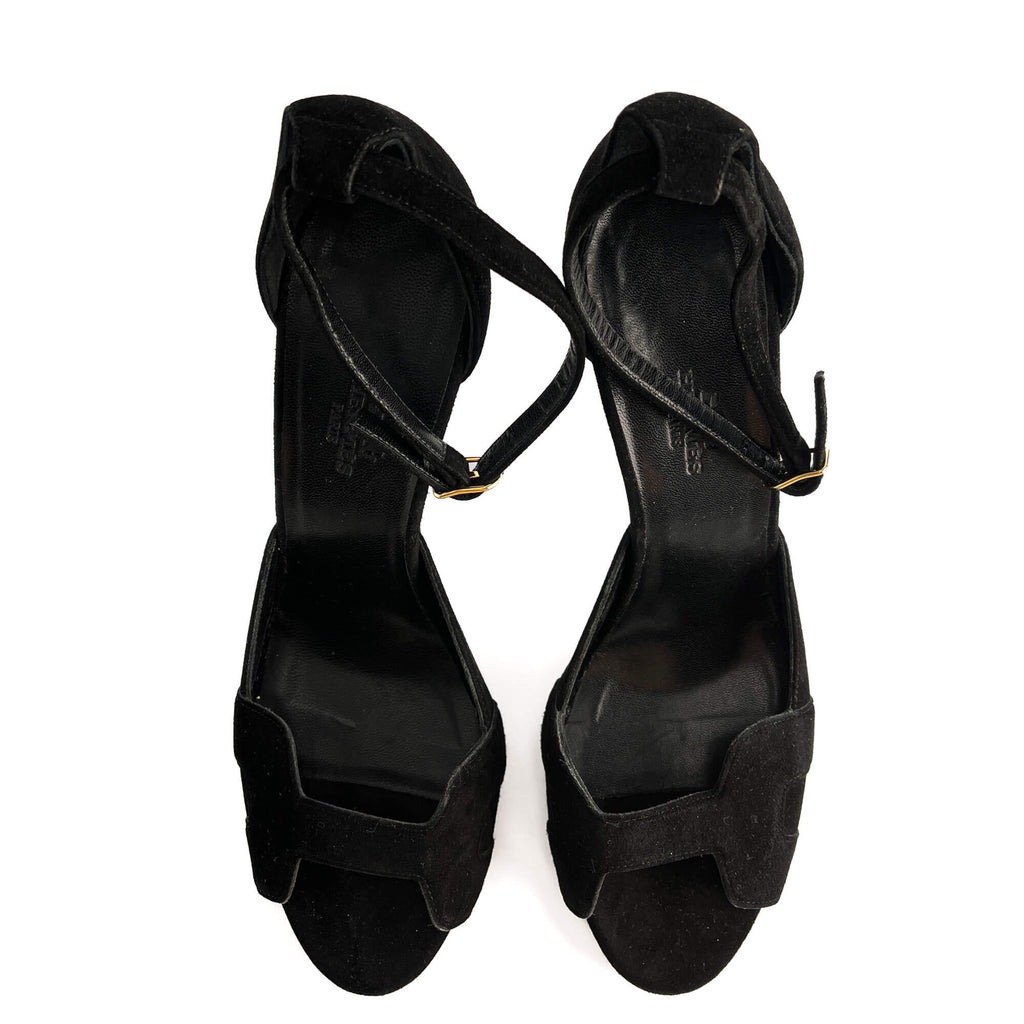 Second hand Hermes Holy 105 Velvet Sandals Black - Tabita Bags