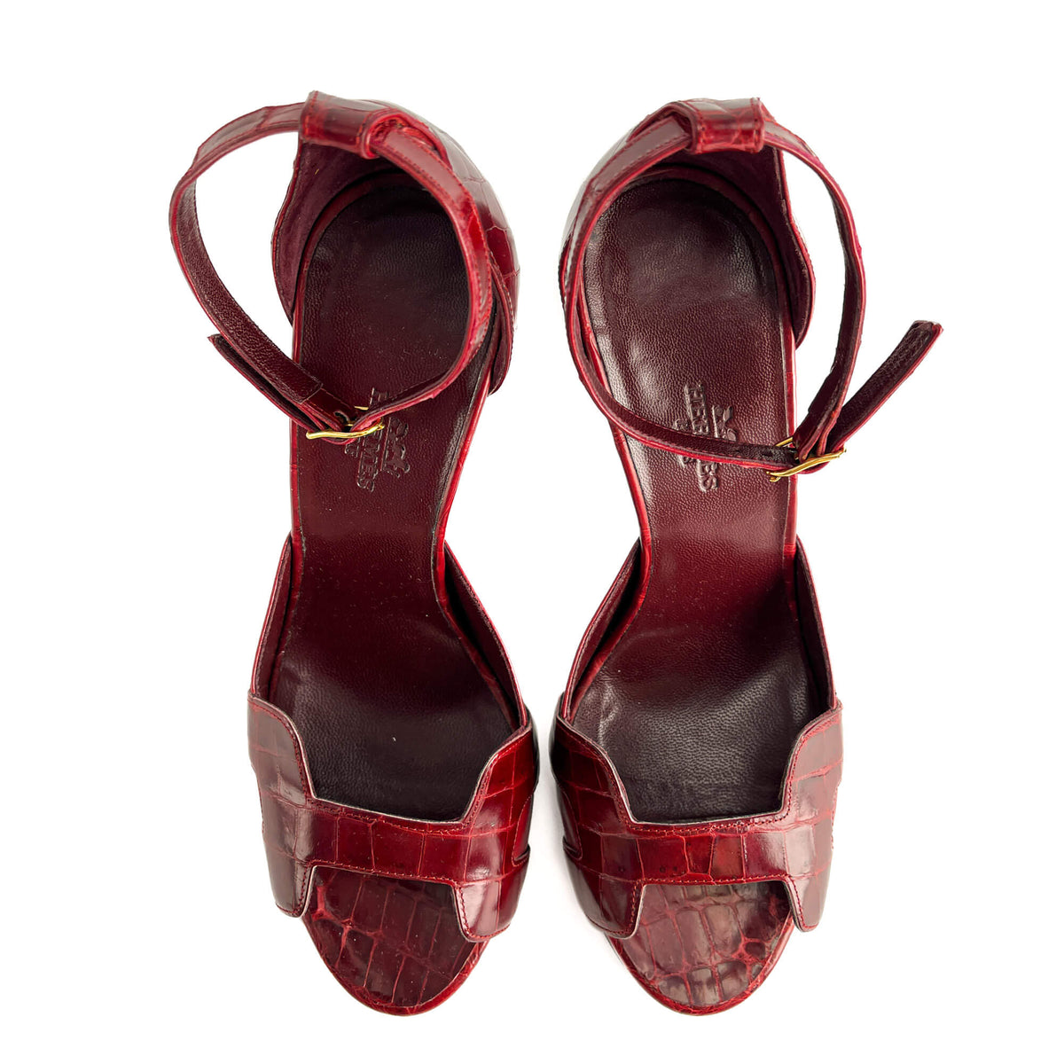 Second hand Hermes Holy 125 Alligator Exotic Leather Sandals 39 Burgundy - Tabita Bags