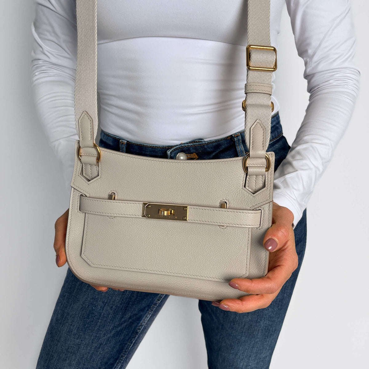 Second hand Hermes Jypsiere Mini Clemence Leather Crossbody White - Tabita Bags