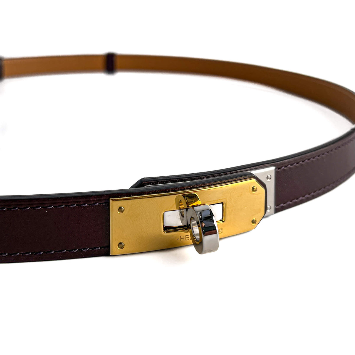 Second hand Hermes Kelly 18 Bi - color Hardware Leather Thin Belt Moka - Tabita Bags