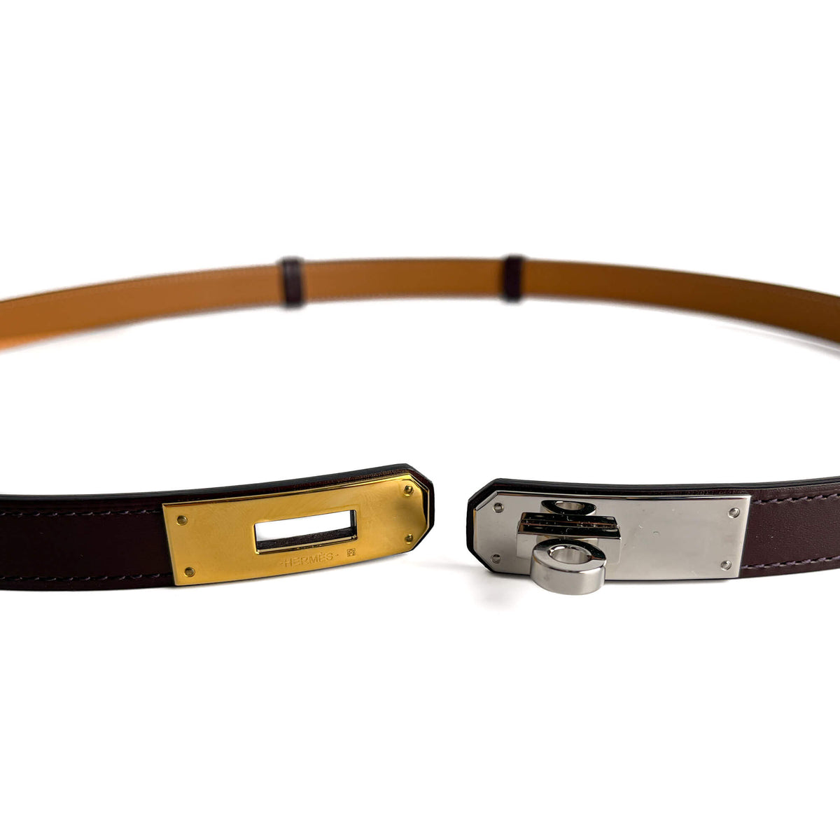 Second hand Hermes Kelly 18 Bi - color Hardware Leather Thin Belt Moka - Tabita Bags