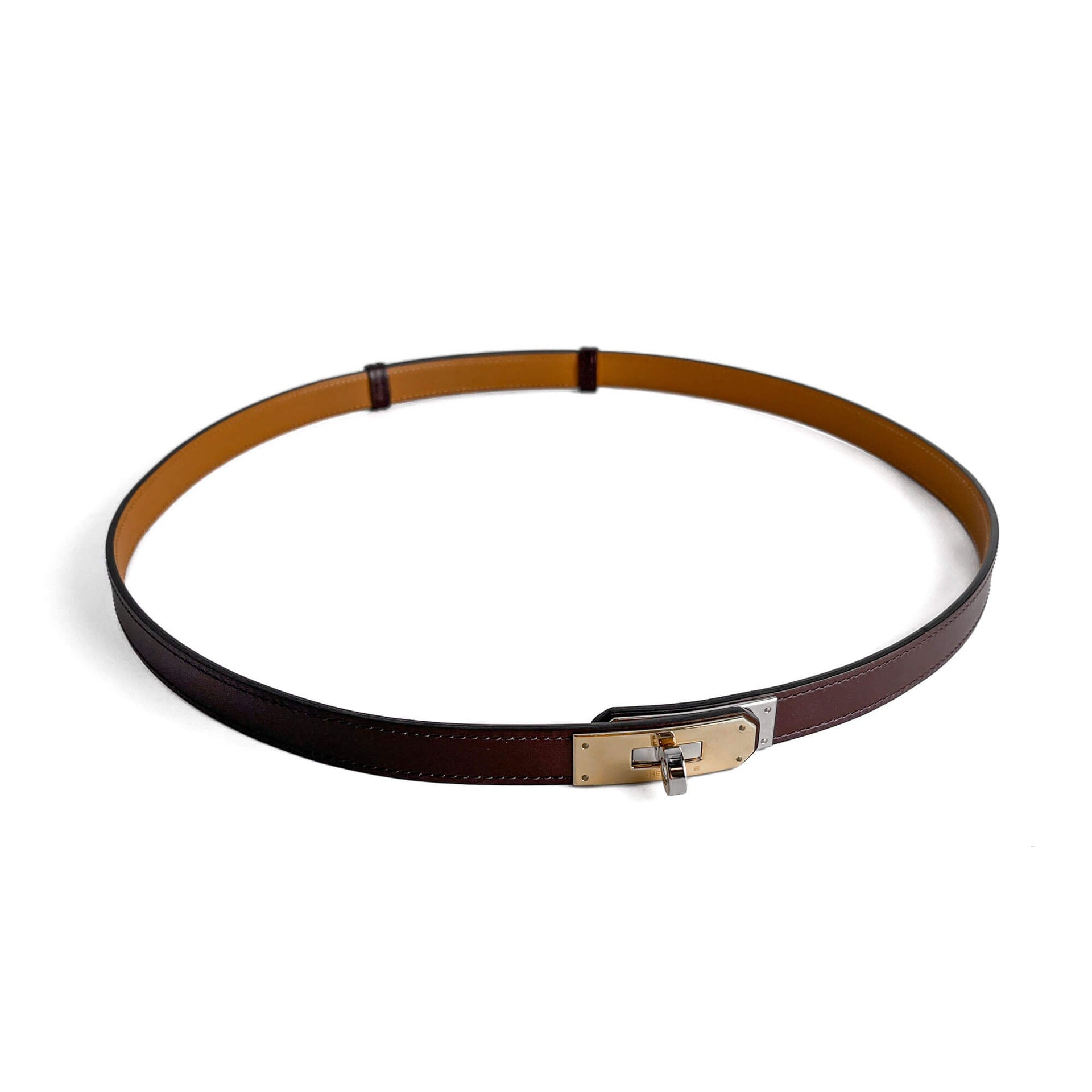 Hermes Kelly 18 Bi-color Hardware Leather Thin Belt Moka Tabita