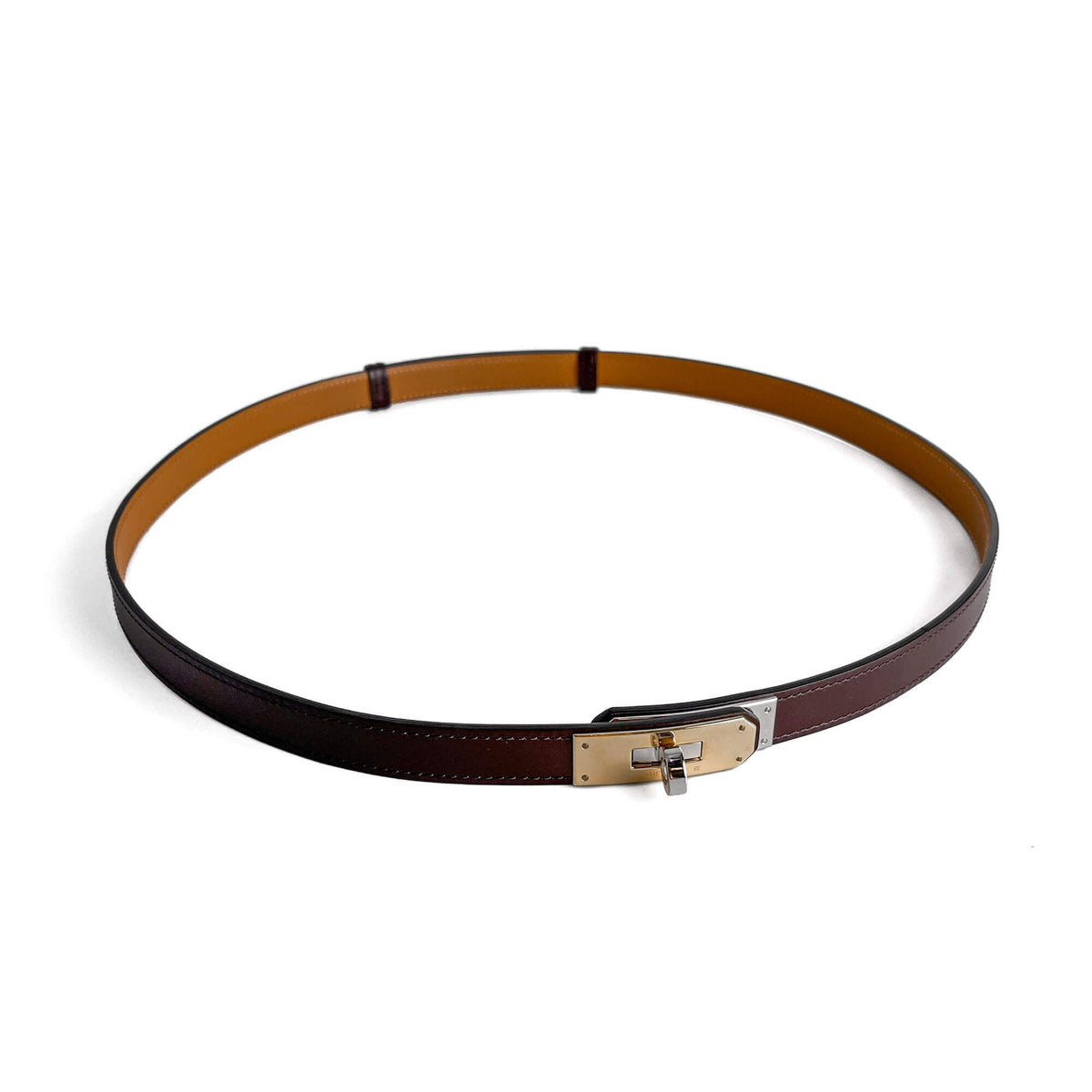 Second hand Hermes Kelly 18 Bi - color Hardware Leather Thin Belt Moka - Tabita Bags