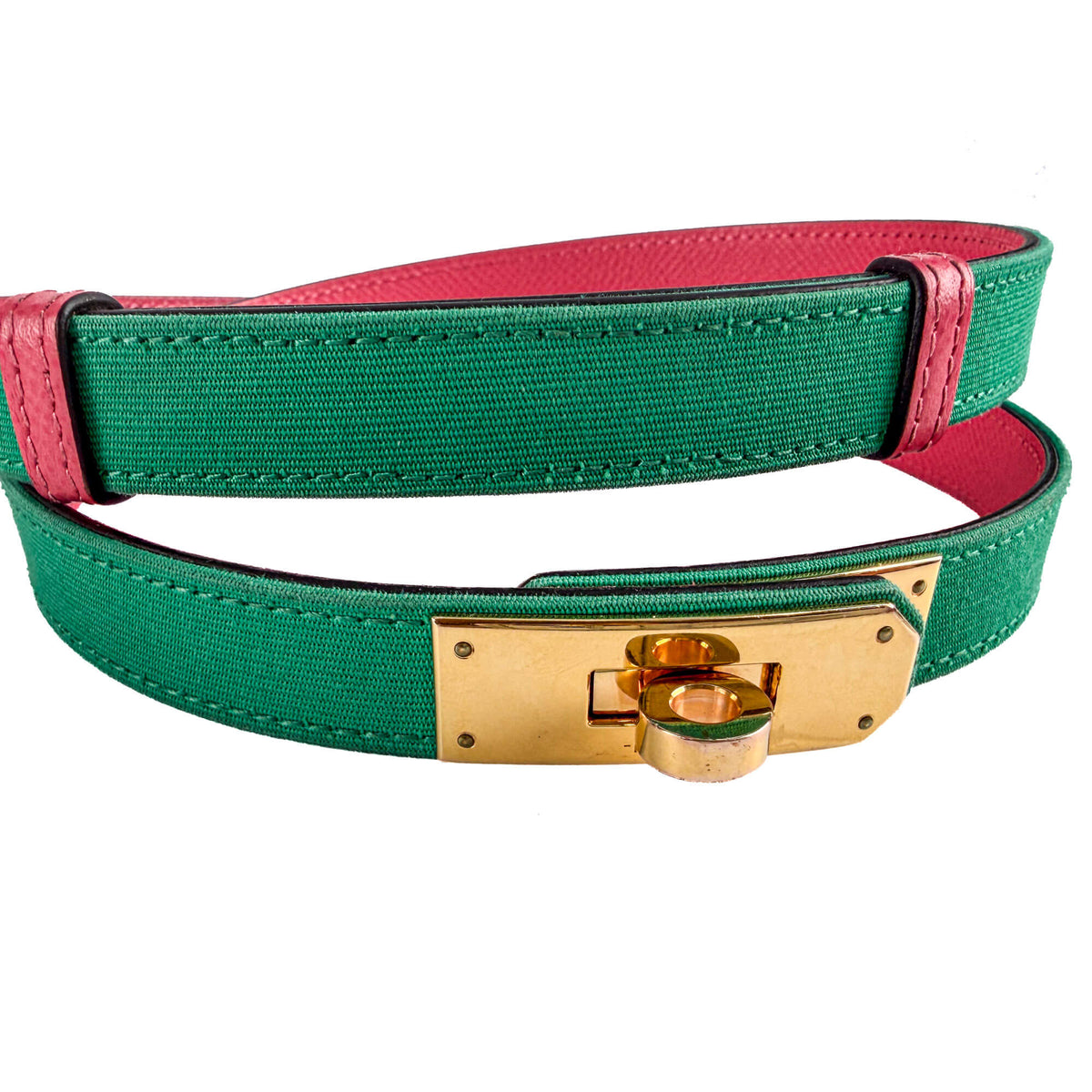 Second hand Hermes Kelly 18 Leather & Fabric Toile Officier and Epsom Leather. Thin Belt up to 95 Bicolor - Tabita Bags