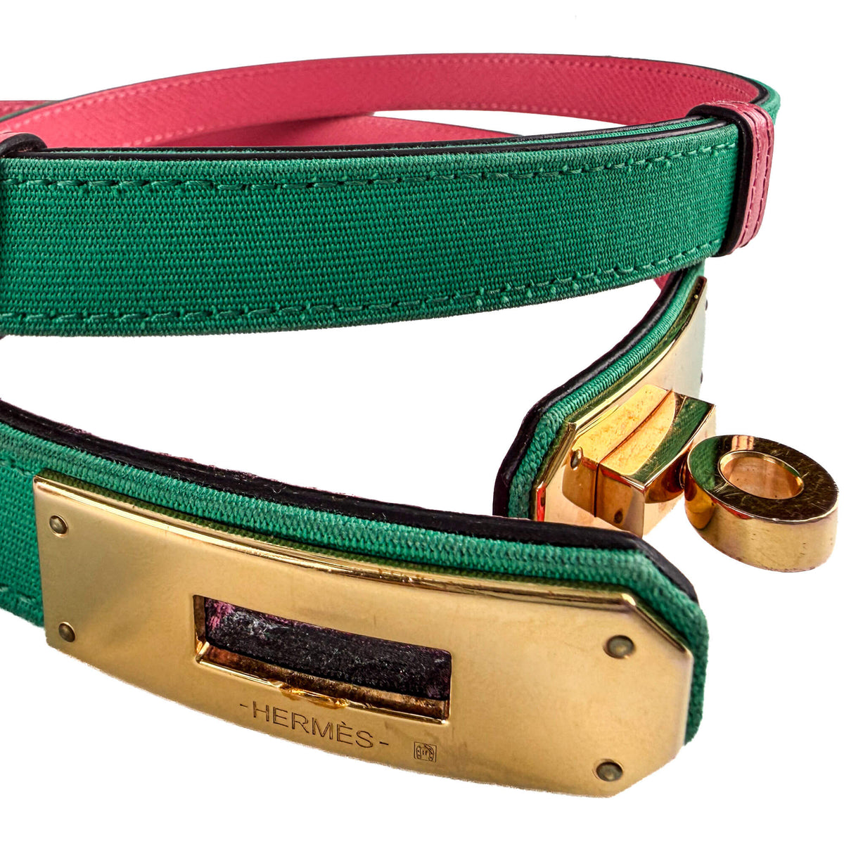 Second hand Hermes Kelly 18 Leather & Fabric Toile Officier and Epsom Leather. Thin Belt up to 95 Bicolor - Tabita Bags