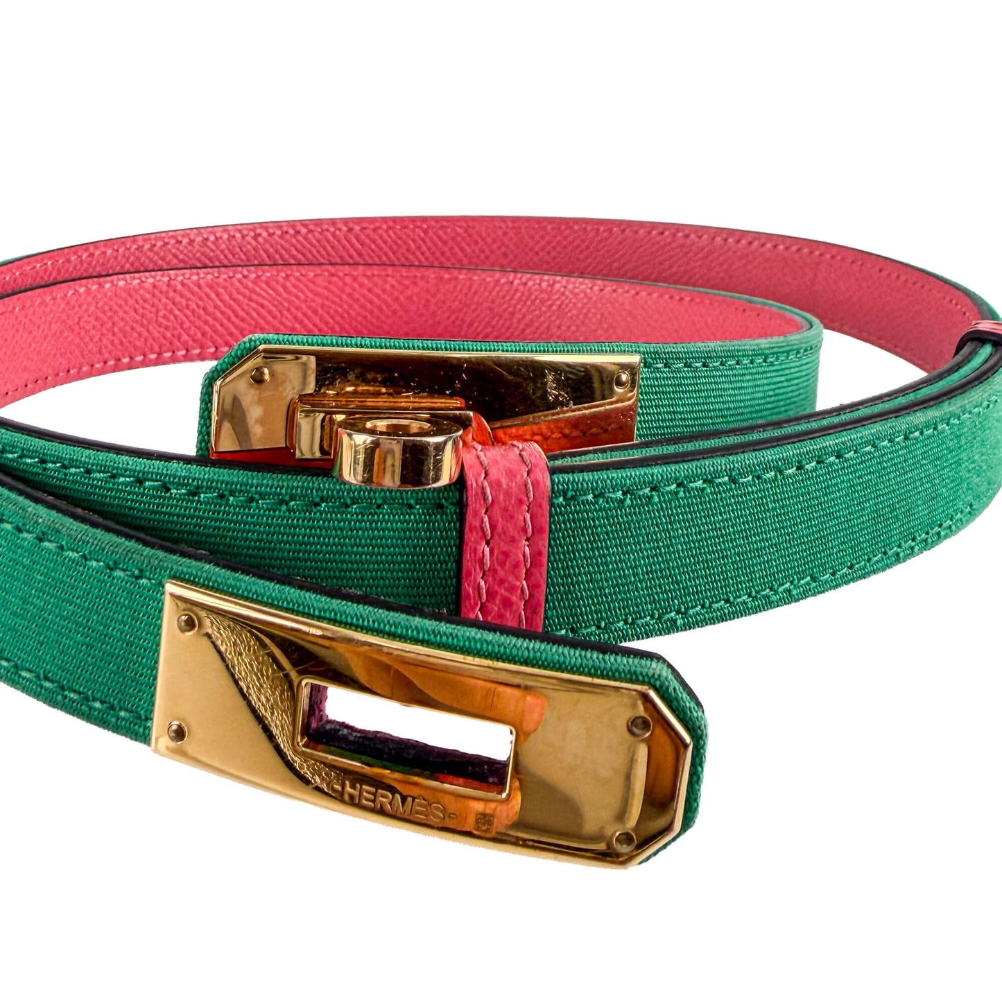 Second hand Hermes Kelly 18 Leather & Fabric Toile Officier and Epsom Leather. Thin Belt up to 95 Bicolor - Tabita Bags