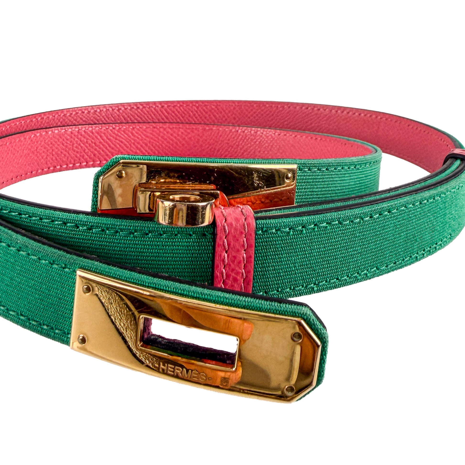 Second hand Hermes Kelly 18 Leather & Fabric Toile Officier and Epsom Leather. Thin Belt up to 95 Bicolor - Tabita Bags
