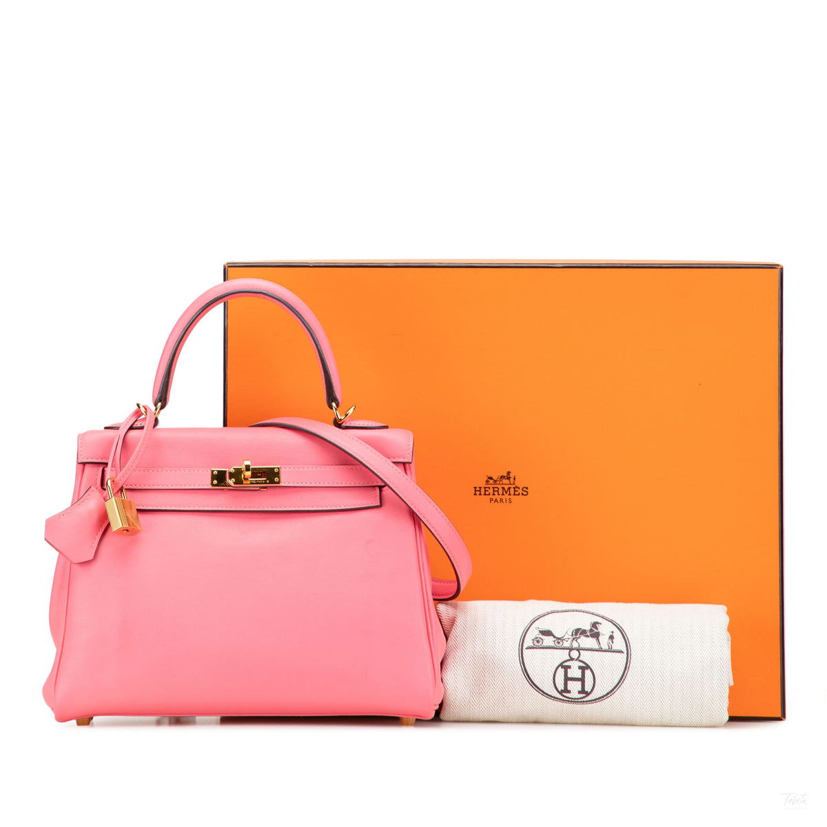Second hand Hermes Kelly 25 Swift Leather Retourne Top - handle Handbag Rose Lipstick - Tabita Bags