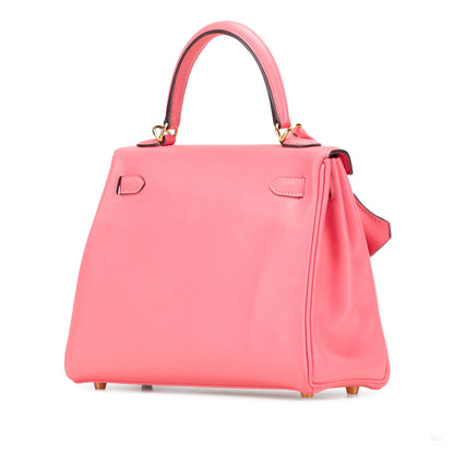Second hand Hermes Kelly 25 Swift Leather Retourne Top - handle Handbag Rose Lipstick - Tabita Bags