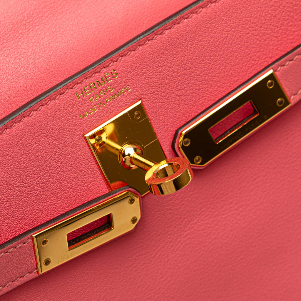 Second hand Hermes Kelly 25 Swift Leather Retourne Top - handle Handbag Rose Lipstick - Tabita Bags