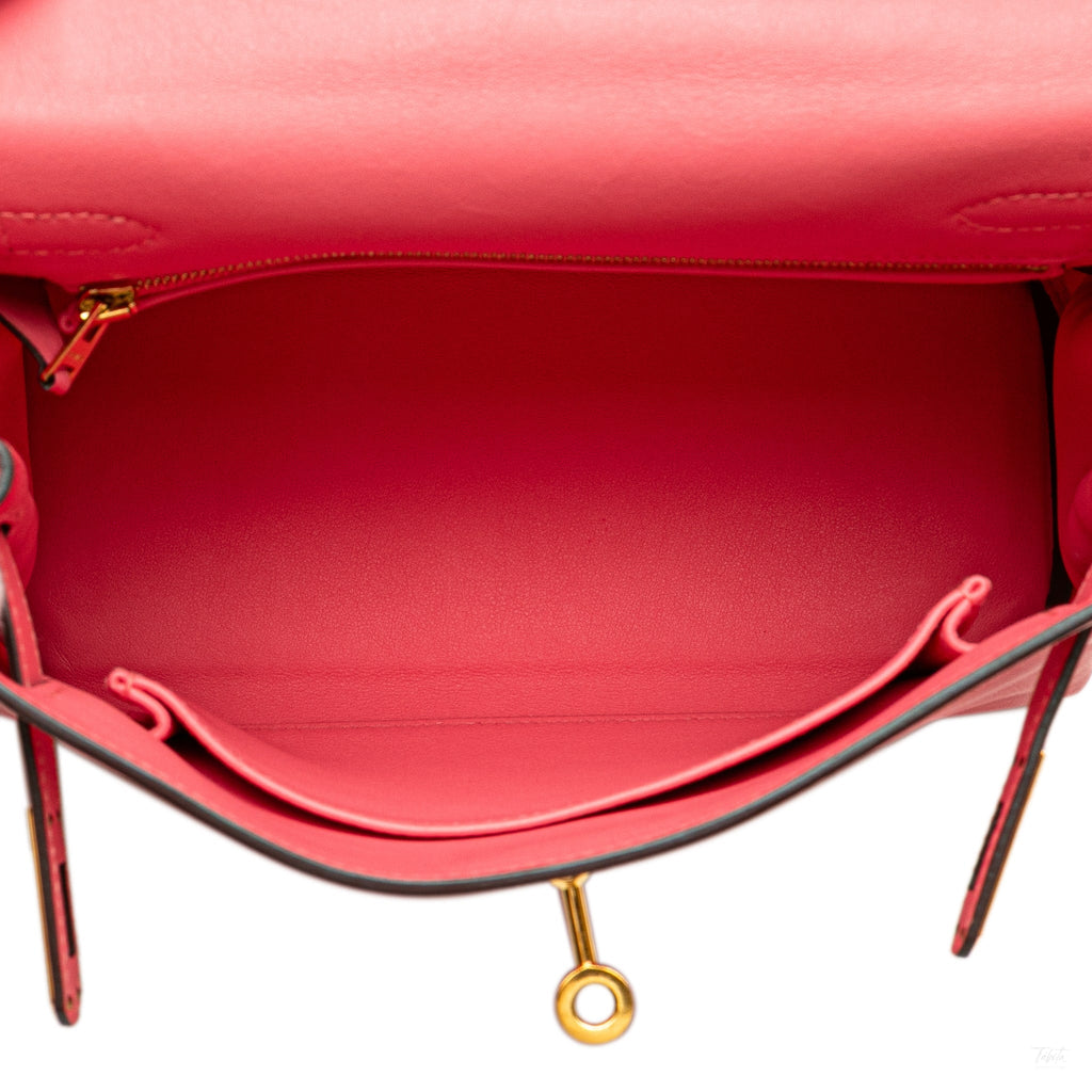 Second hand Hermes Kelly 25 Swift Leather Retourne Top - handle Handbag Rose Lipstick - Tabita Bags