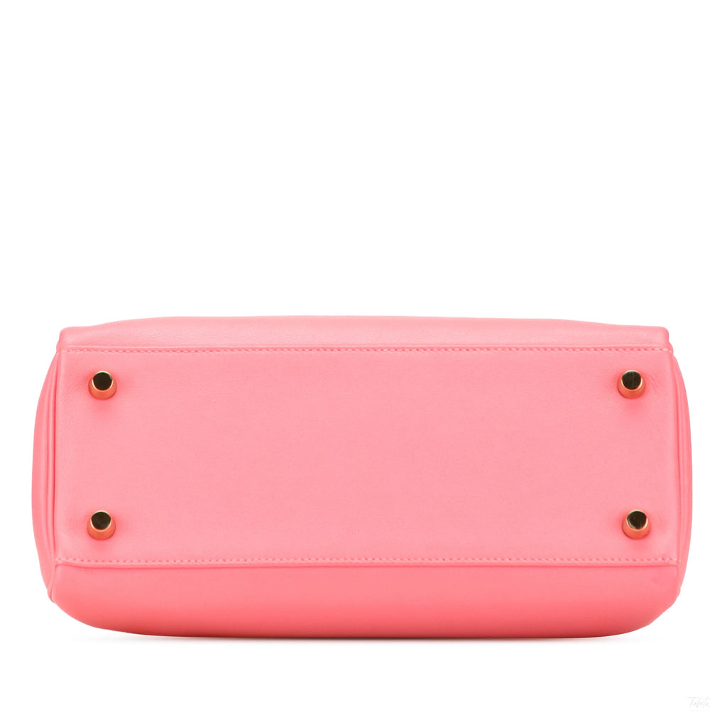 Second hand Hermes Kelly 25 Swift Leather Retourne Top - handle Handbag Rose Lipstick - Tabita Bags