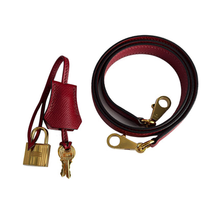 Second hand Hermes Kelly 28 Epsom Leather Sellier Top - handle Handbag Rouge Grenat - Tabita Bags