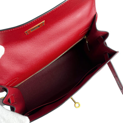 Second hand Hermes Kelly 28 Epsom Leather Sellier Top - handle Handbag Rouge Grenat - Tabita Bags