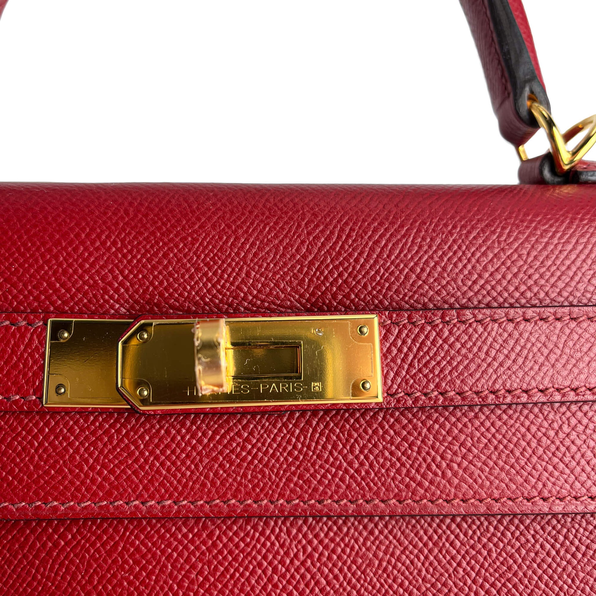 Second hand Hermes Kelly 28 Epsom Leather Sellier Top - handle Handbag Rouge Grenat - Tabita Bags