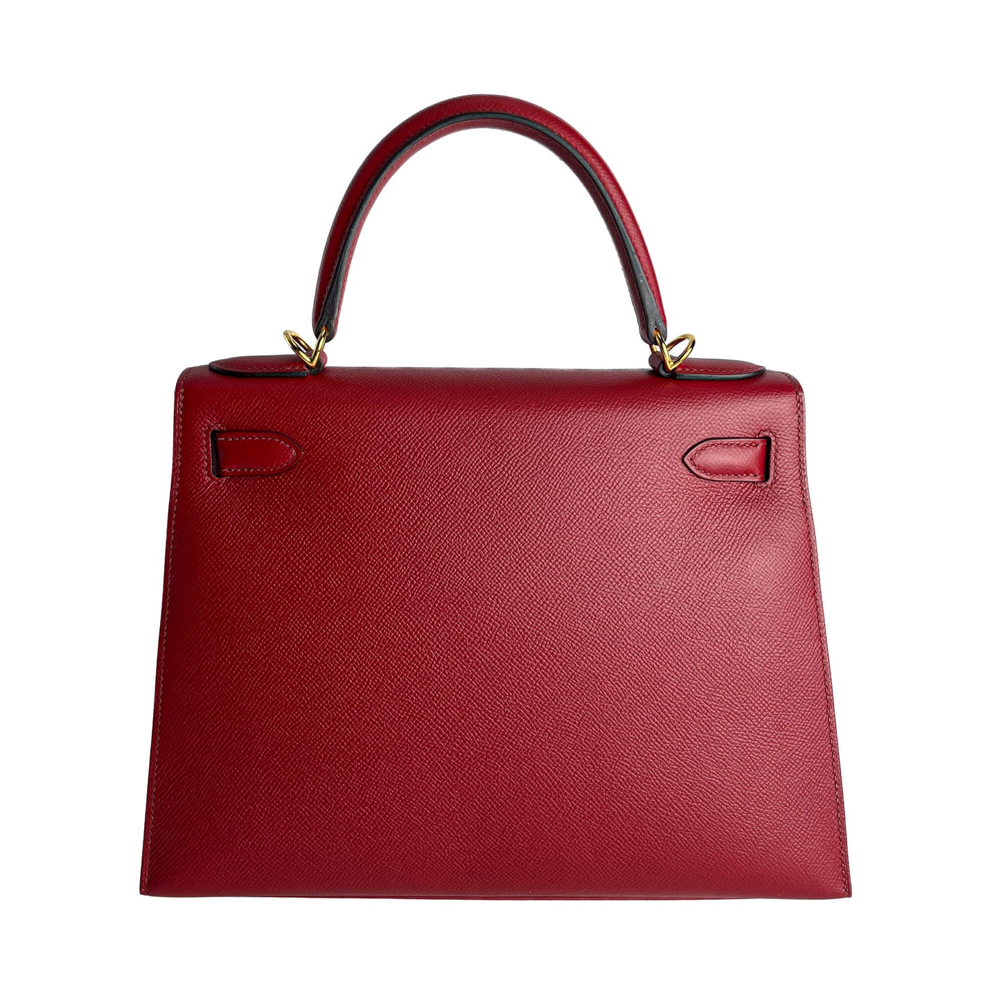 Second hand Hermes Kelly 28 Epsom Leather Sellier Top - handle Handbag Rouge Grenat - Tabita Bags