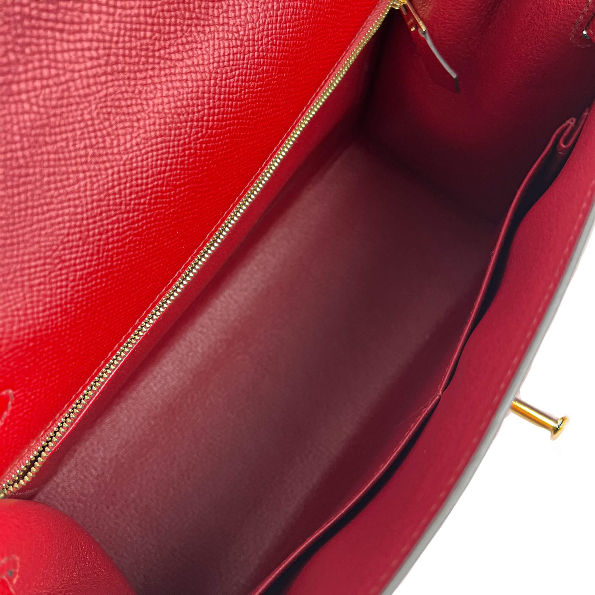Second hand Hermes Kelly 28 Epsom Leather Sellier Top - handle Handbag Rouge Grenat - Tabita Bags