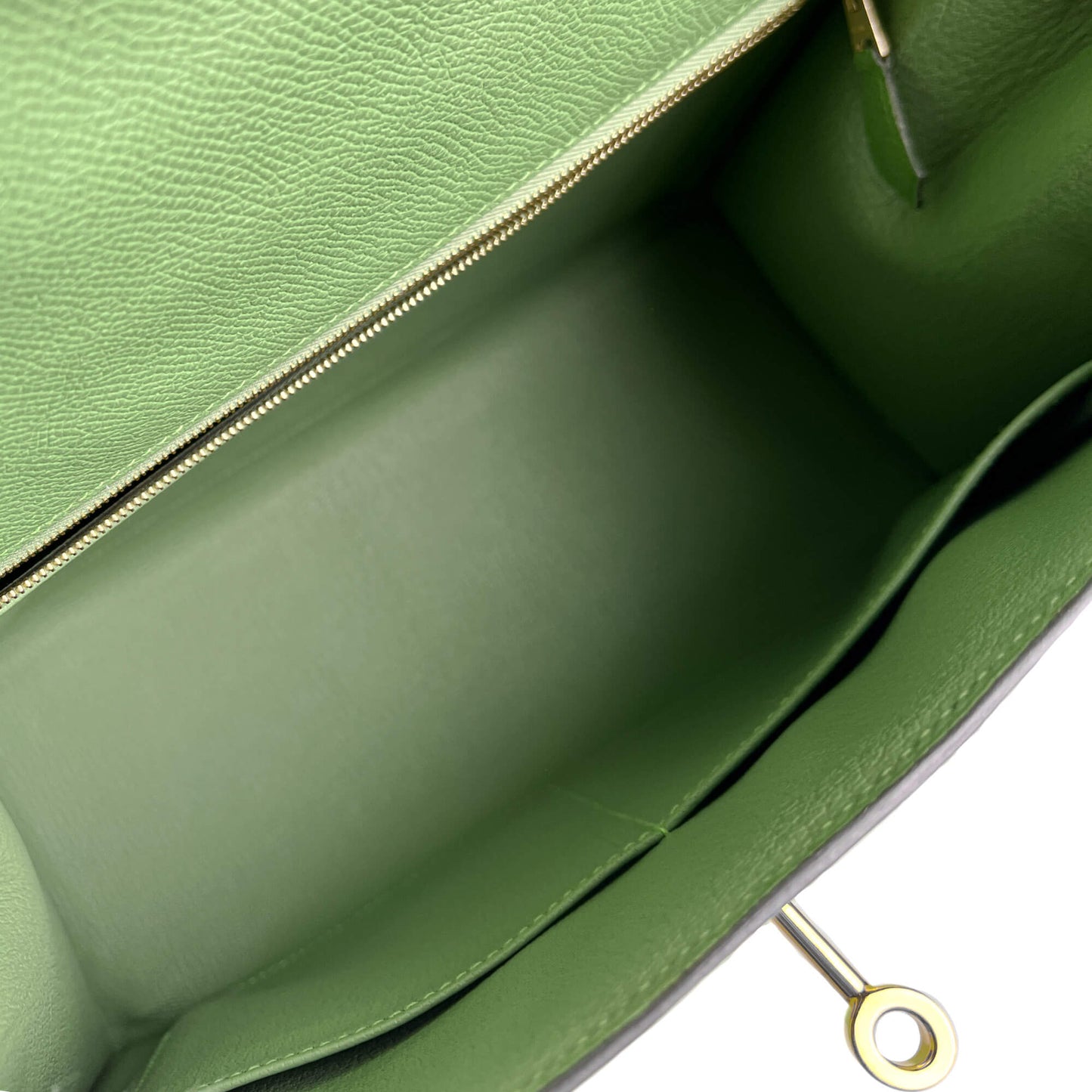 Second hand Hermes Kelly 28 Epsom Leather Sellier Top - Handle Handbag Vert Criquet - Tabita Bags