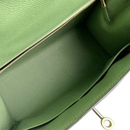 Second hand Hermes Kelly 28 Epsom Leather Sellier Top - Handle Handbag Vert Criquet - Tabita Bags