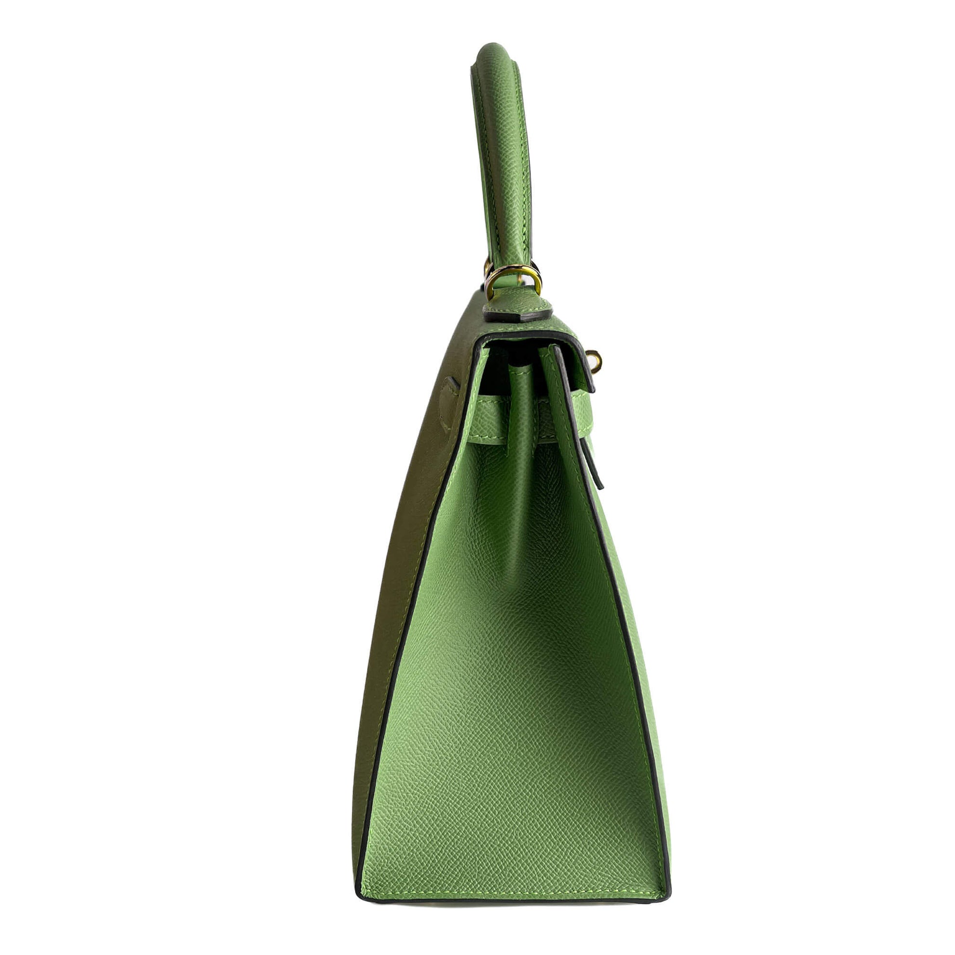 Second hand Hermes Kelly 28 Epsom Leather Sellier Top - Handle Handbag Vert Criquet - Tabita Bags