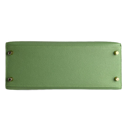 Second hand Hermes Kelly 28 Epsom Leather Sellier Top - Handle Handbag Vert Criquet - Tabita Bags