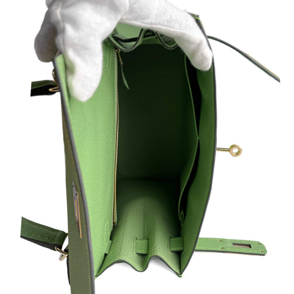 Second hand Hermes Kelly 28 Epsom Leather Sellier Top - Handle Handbag Vert Criquet - Tabita Bags