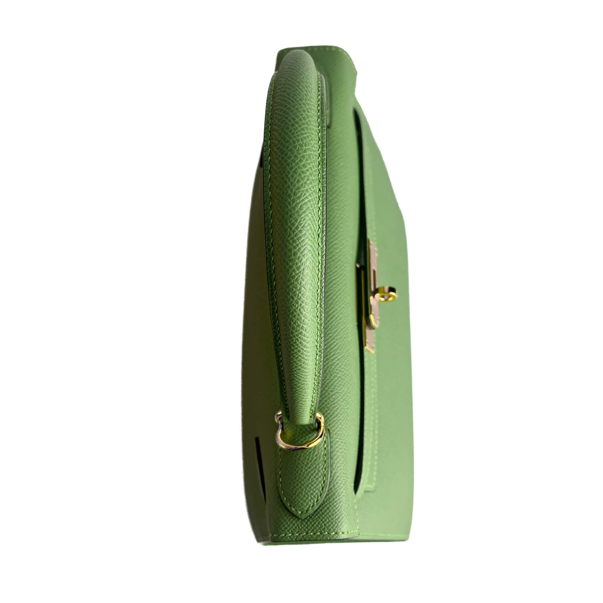 Second hand Hermes Kelly 28 Epsom Leather Sellier Top - Handle Handbag Vert Criquet - Tabita Bags