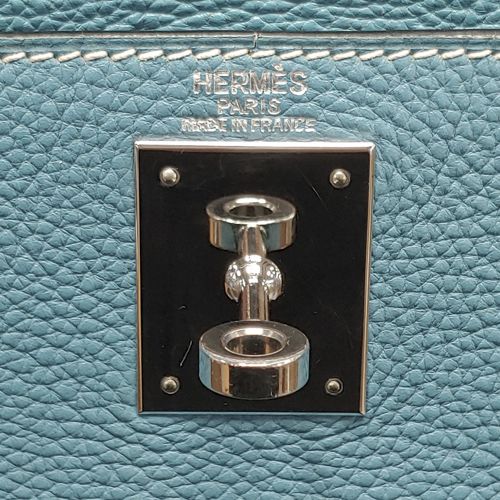 Second hand Hermes Kelly 28 Sellier Epsom Leather 2 - Ways Top - handle Bag Blue Jean - Tabita Bags