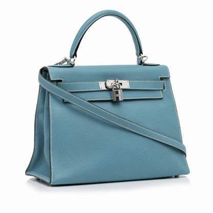 Second hand Hermes Kelly 28 Sellier Epsom Leather 2 - Ways Top - handle Bag Blue Jean - Tabita Bags