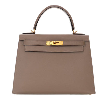 Second hand Hermes Kelly 28 Sellier Epsom Leather 2 - Ways Top - handle Bag Brown - Tabita Bags