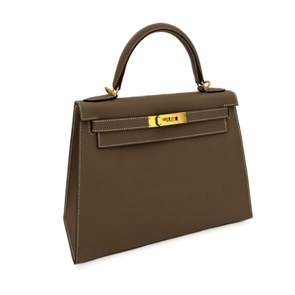 Second hand Hermes Kelly 28 Sellier Epsom Leather 2 - Ways Top - handle Bag Etoupe - Tabita Bags