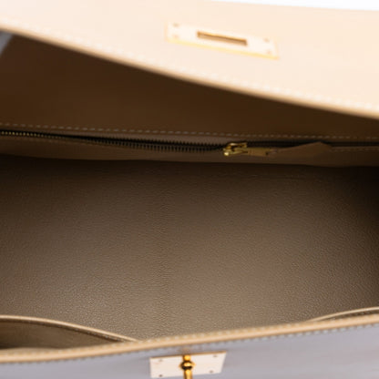 Second hand Hermes Kelly 32 Box Calf Leather Top - handle Handbag Beige - Tabita Bags
