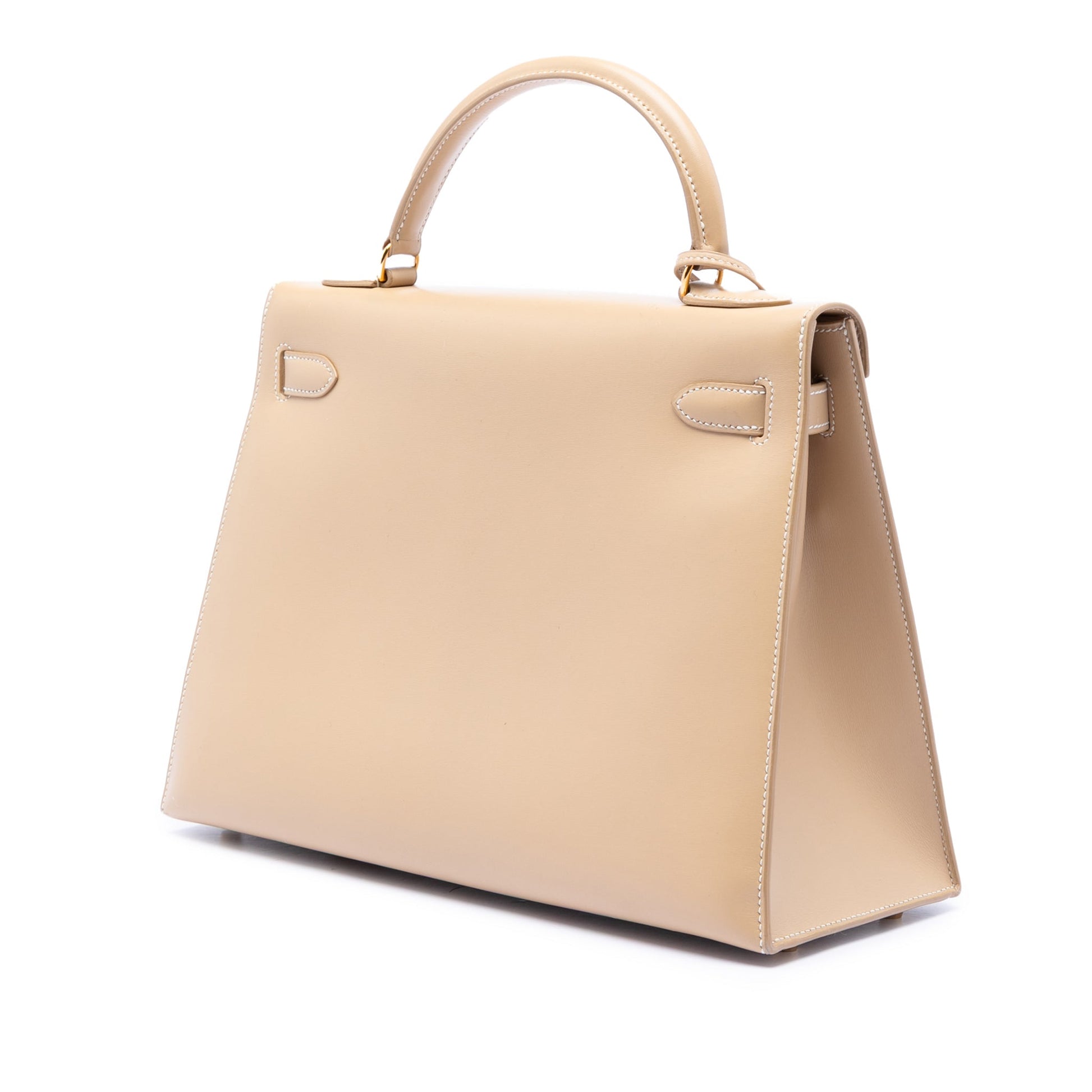 Second hand Hermes Kelly 32 Box Calf Leather Top - handle Handbag Beige - Tabita Bags