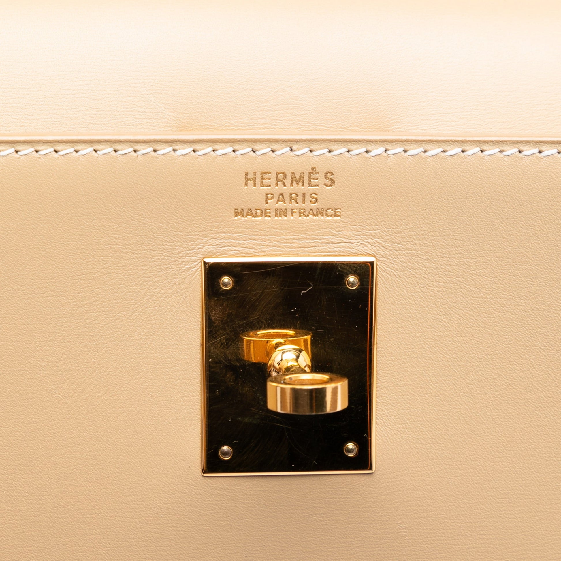 Second hand Hermes Kelly 32 Box Calf Leather Top - handle Handbag Beige - Tabita Bags