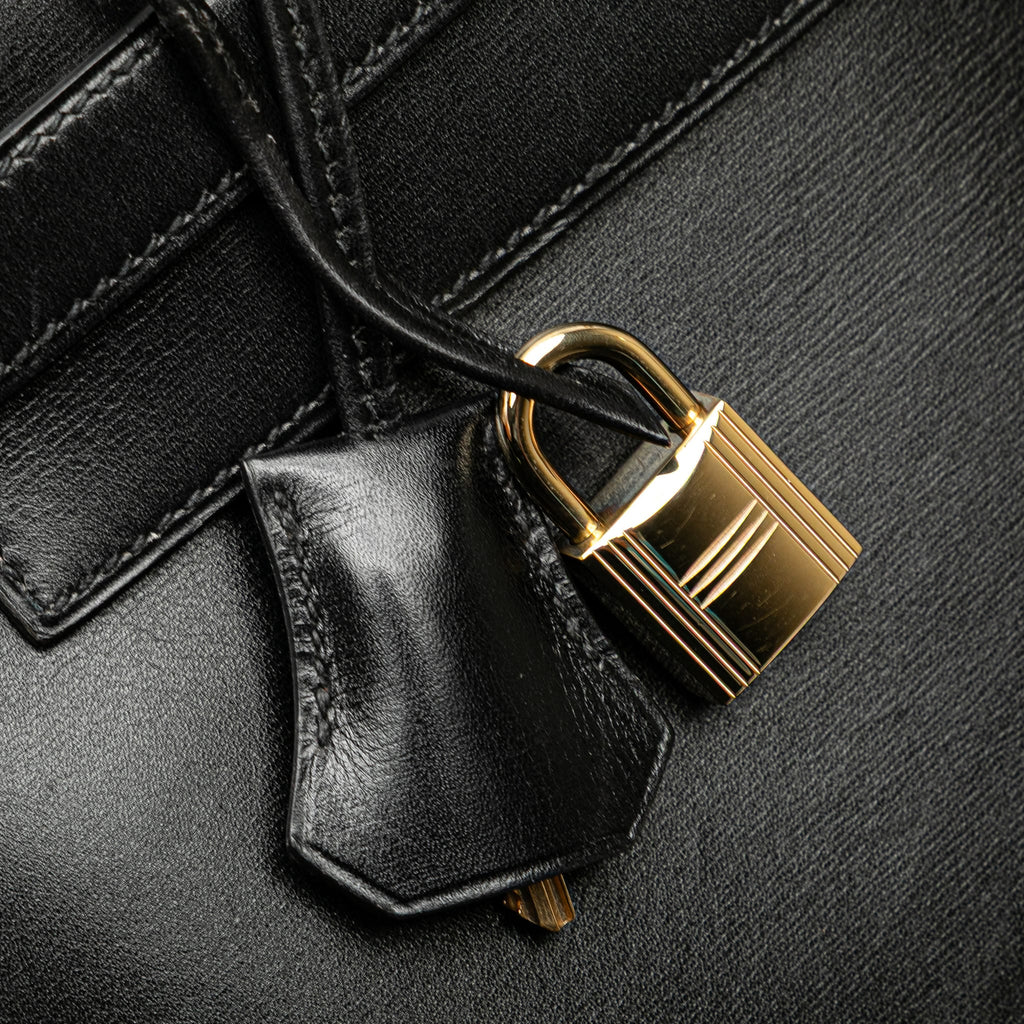 Second hand Hermes Kelly 32 Box Calf Leather Top - Handle Handbag Noir - Tabita Bags