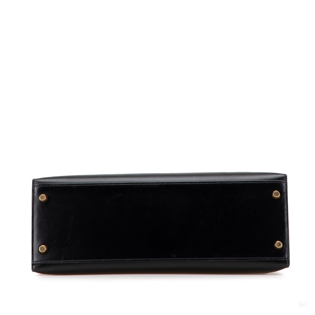 Second hand Hermes Kelly 32 Box Calf Leather Top - Handle Handbag Noir - Tabita Bags