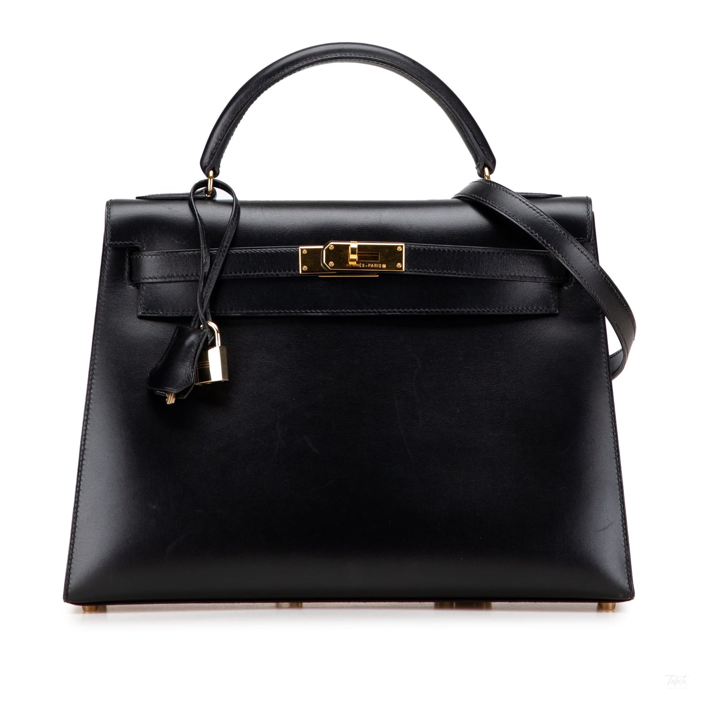 Second hand Hermes Kelly 32 Box Calf Leather Top - Handle Handbag Noir - Tabita Bags