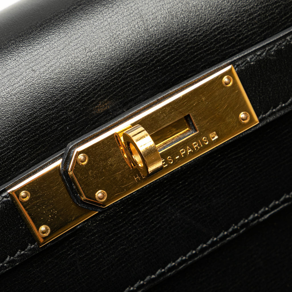Second hand Hermes Kelly 32 Box Calf Leather Top - Handle Handbag Noir - Tabita Bags