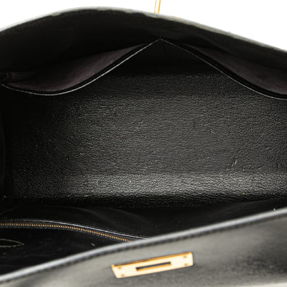 Second hand Hermes Kelly 32 Box Calf Leather Top - Handle Handbag Noir - Tabita Bags