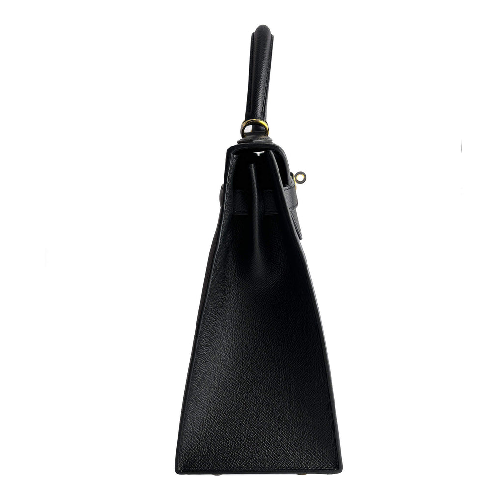 Second hand Hermes Kelly 32 Epsom Leather Sellier Top - handle Handbag Black - Tabita Bags