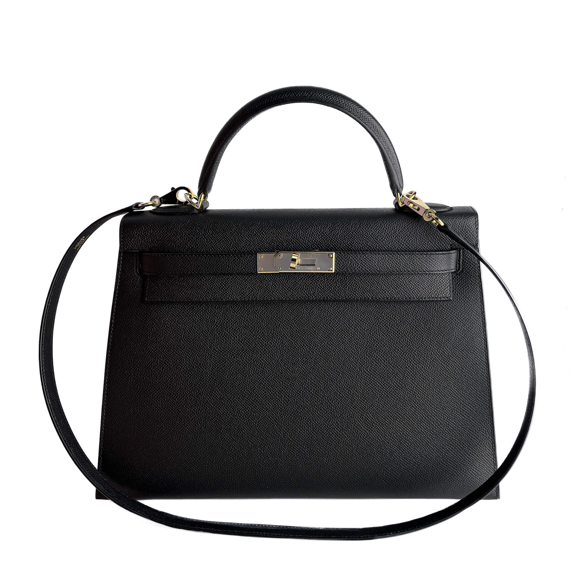 Hermes Kelly 32 Epsom Leather Sellier Top-handle Handbag Black
